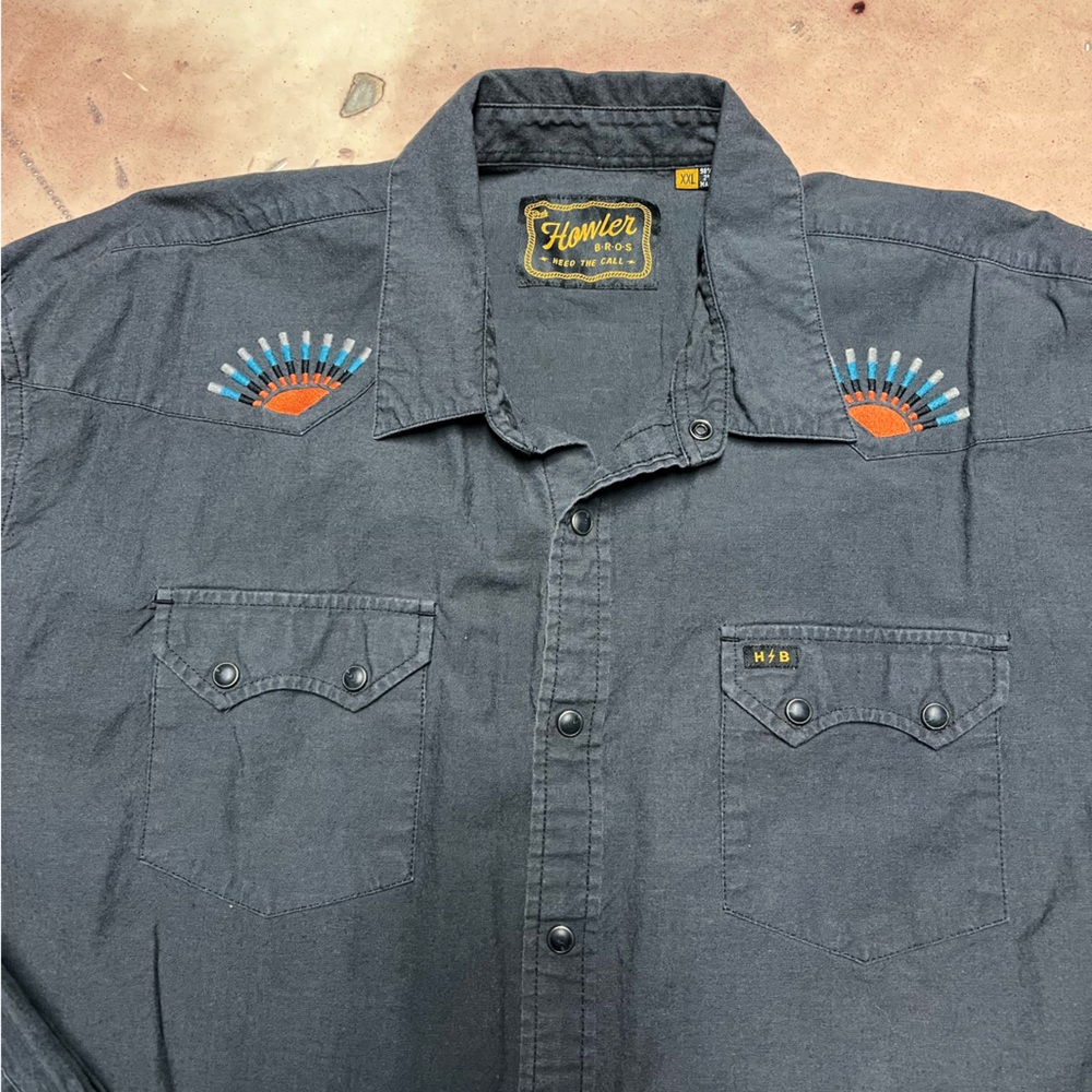 Howler Bros Gaucho Snapshirt 2XL Men’s Western Pearl Snap Patterned Sun Beams - Picture 3 of 12